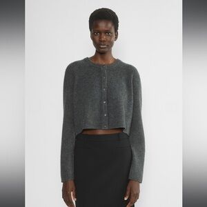 Aritzia Cashmere Relaxed Crew Charcoal Cardigan